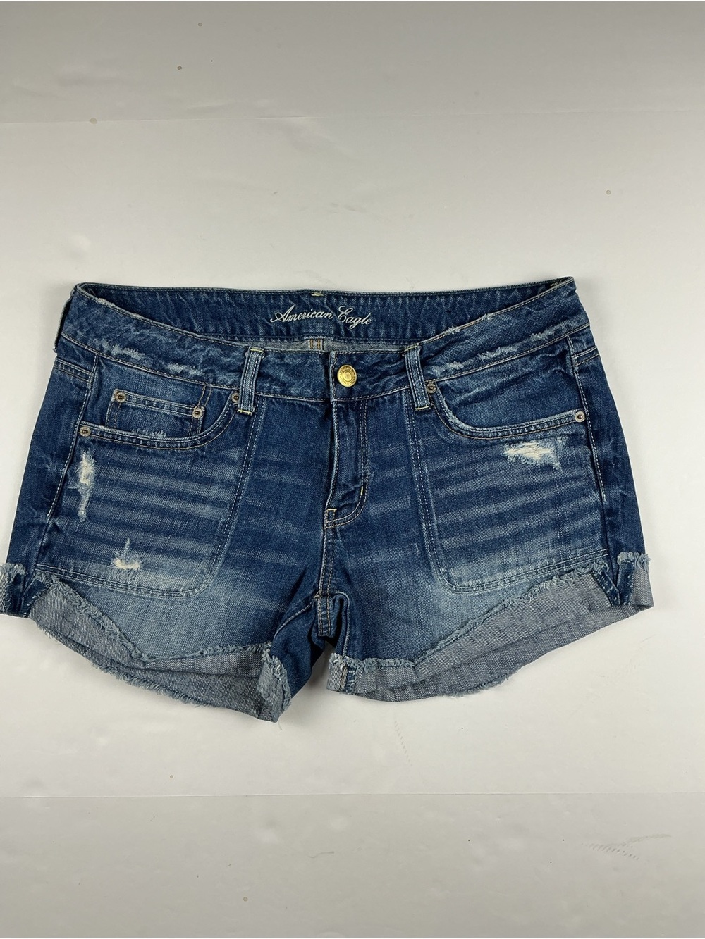 American Eagle Outfitters Dark Blue Distressed Denim Jean Shorts